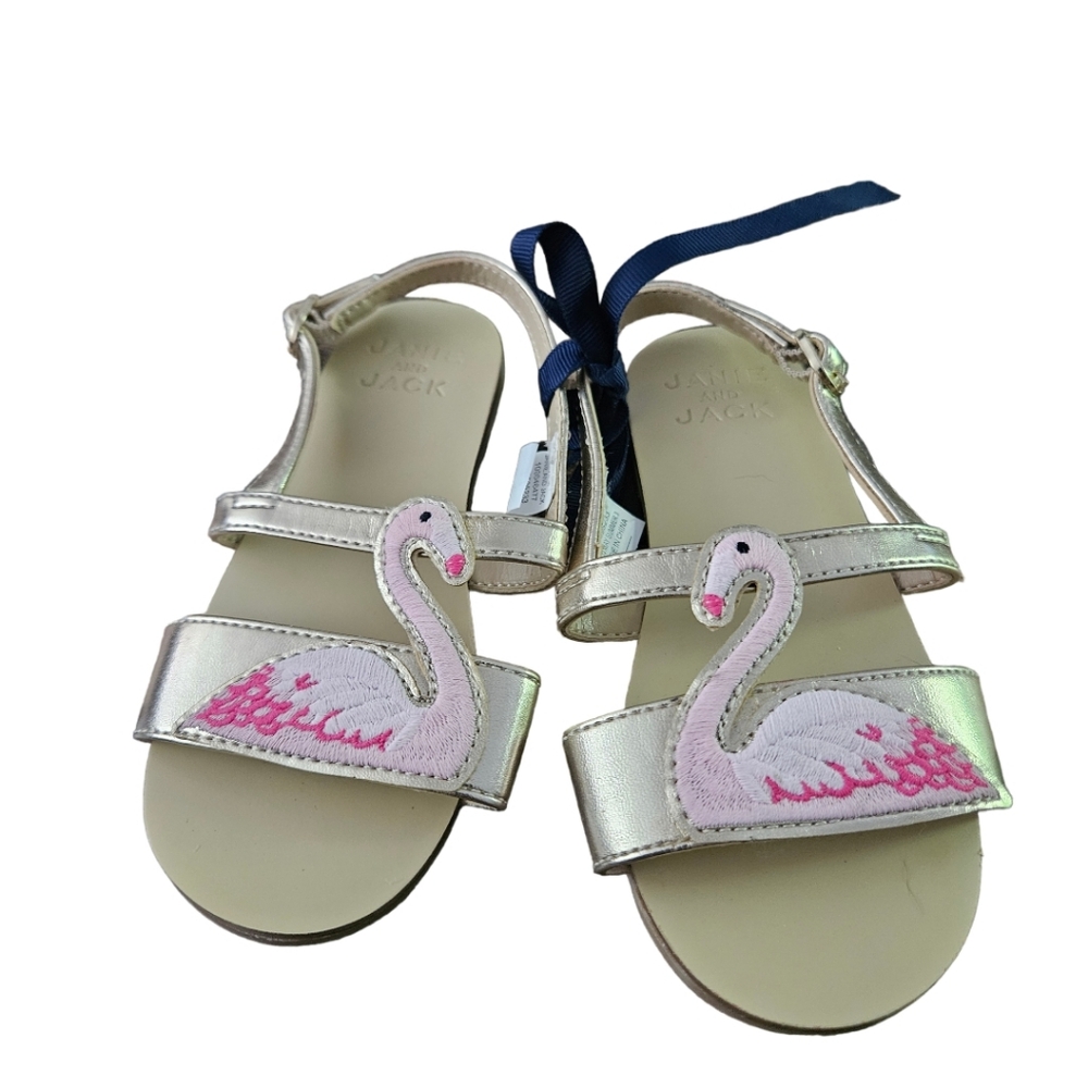 Janie and Jack pink and gold swan sandals Size 3 NWOT - Picture 1 of 5